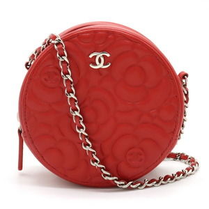 Chanel Camellia Round Mini Bag Leather Red